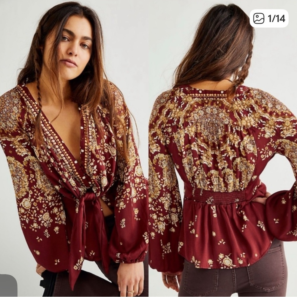 Free People Run Free Chocolate Combo blouse